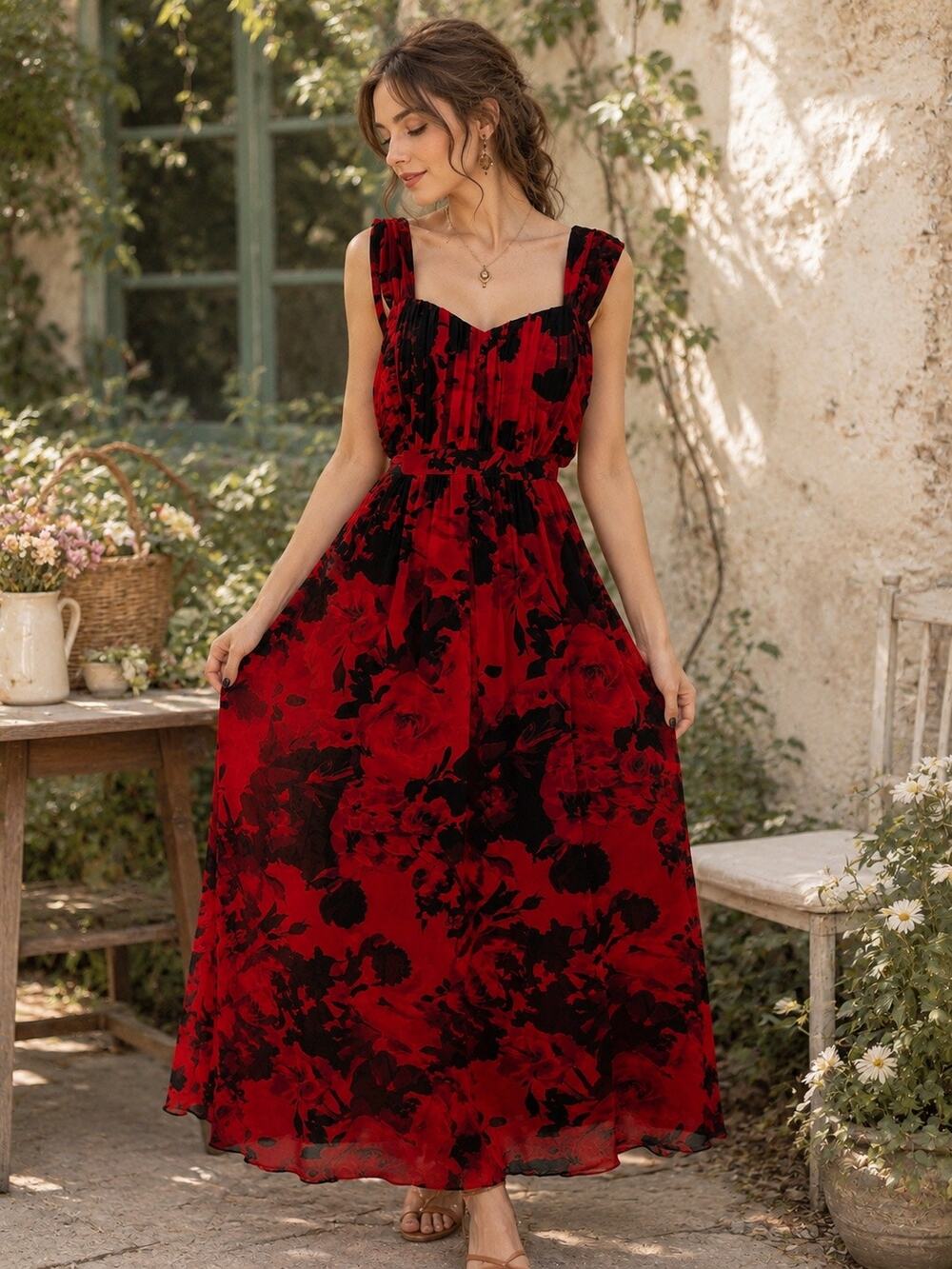 Connected Apparel Women's Size 14W Mesh Overlay Whimsigoth Floral Maxi Dress.